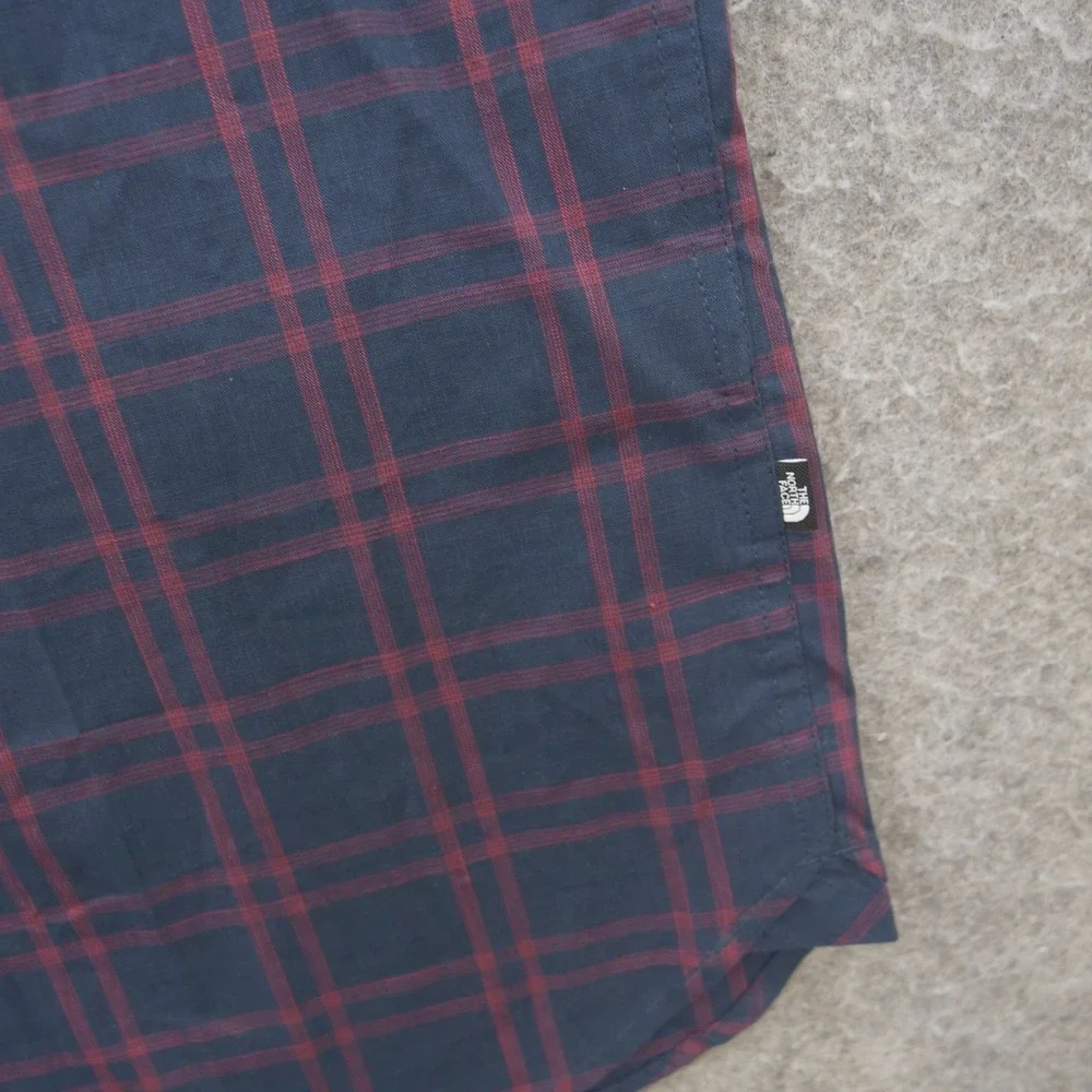 The North Face Shirt Mens Extra Large Blue Red Button Up Plaid Short Sleeve